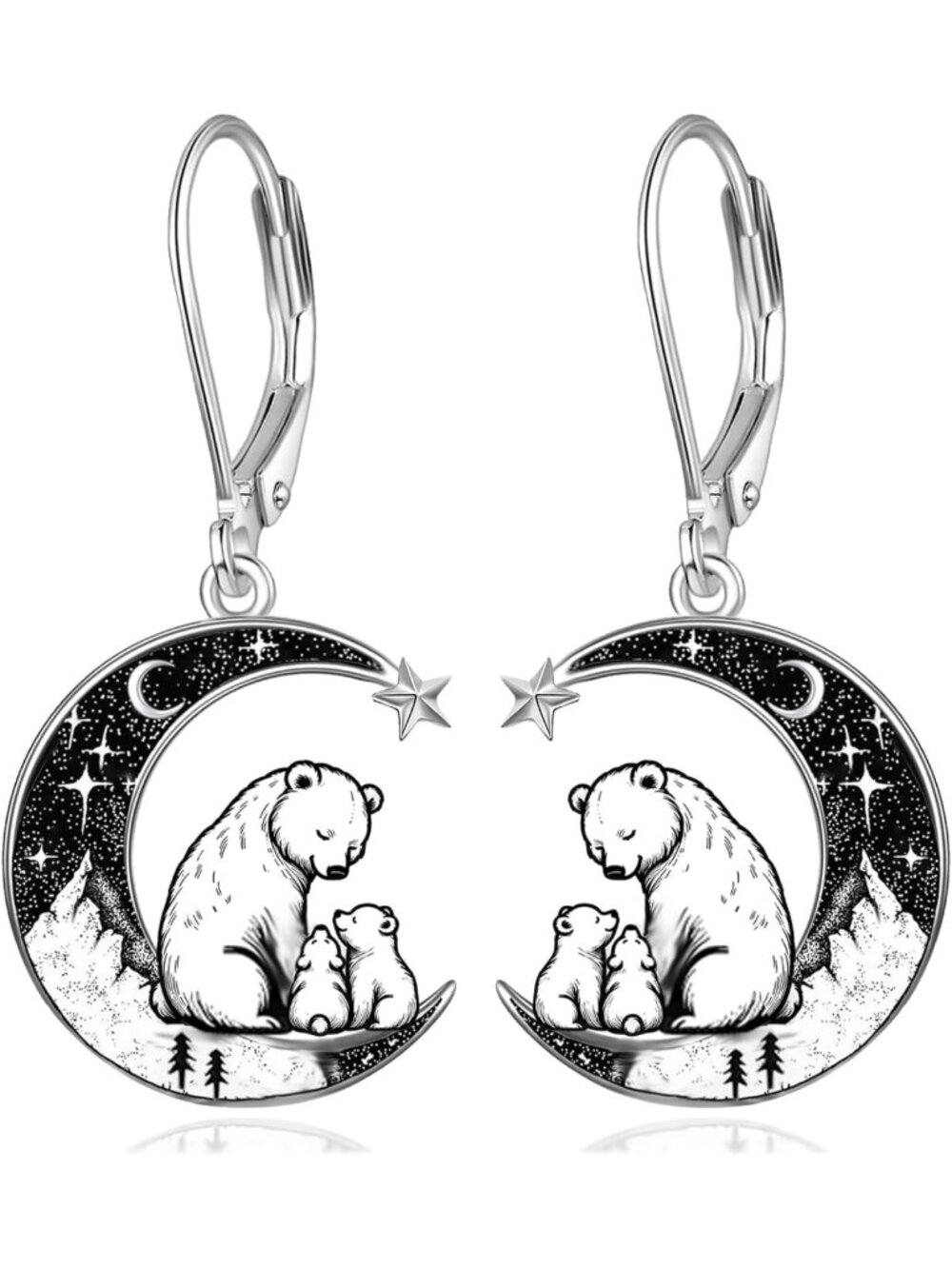 Gothic 925 Sterling Silver Dangle Earrings - Black Wolf, Mushroom & Skull